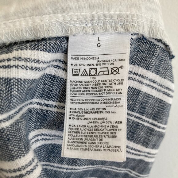 Old Navy Linen Blend Wide Leg Striped Pants Navy Blue Beach Vacation Large - Picture 7 of 8